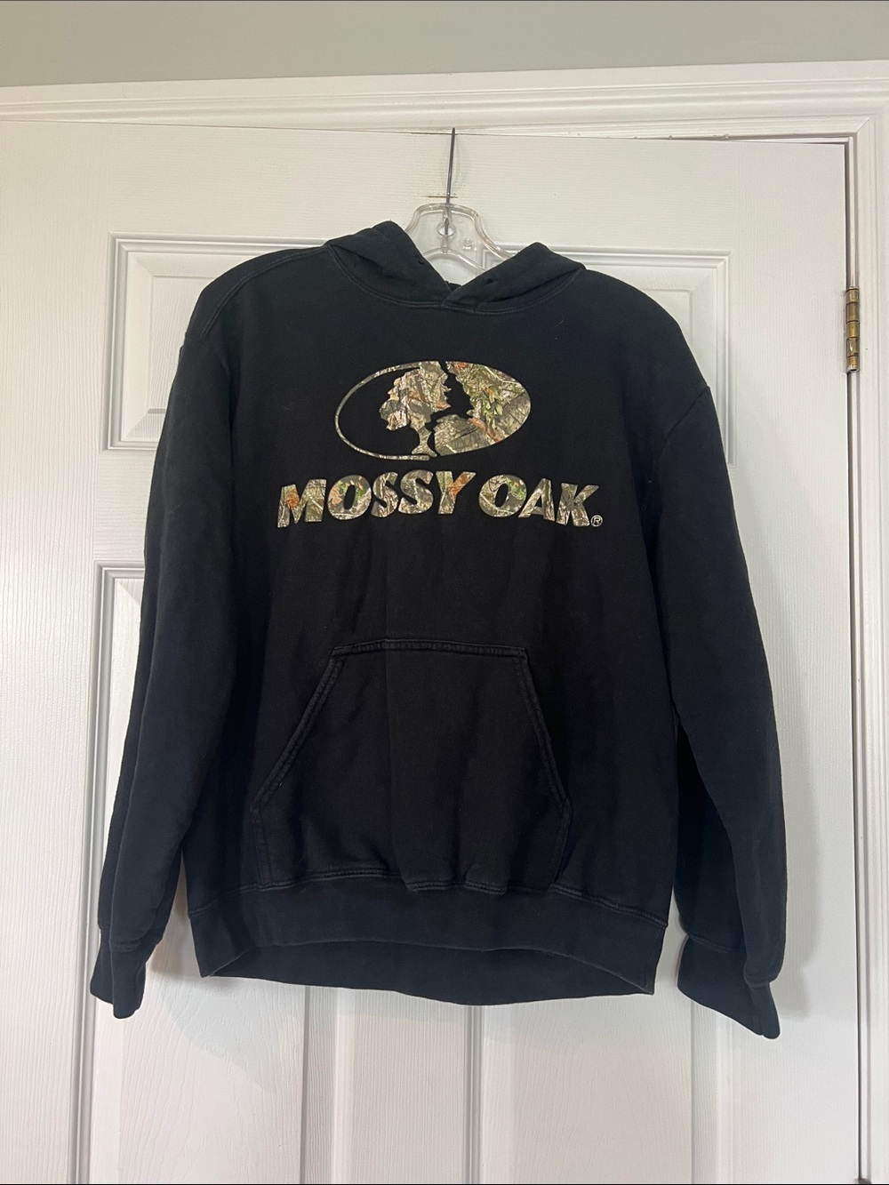 Mossy Oak Black Hoodie with Camo Logo Print